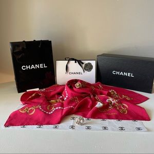 CHANEL - Silk CC Logo Jewels Hand Rolled Scarf
